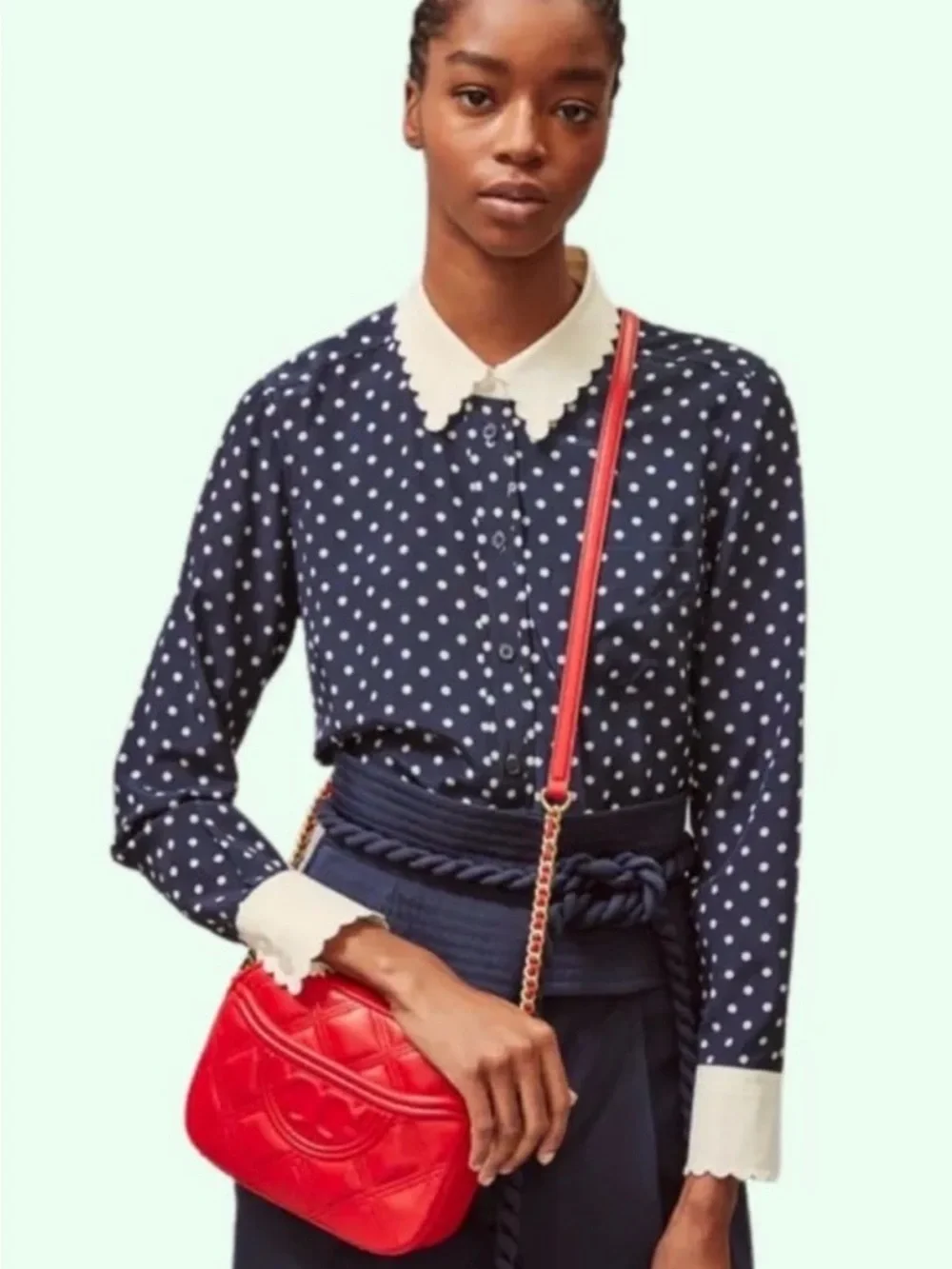Tory Burch Red Quilted leather Shoulder Bag with braided leather/Gold Chai Strap